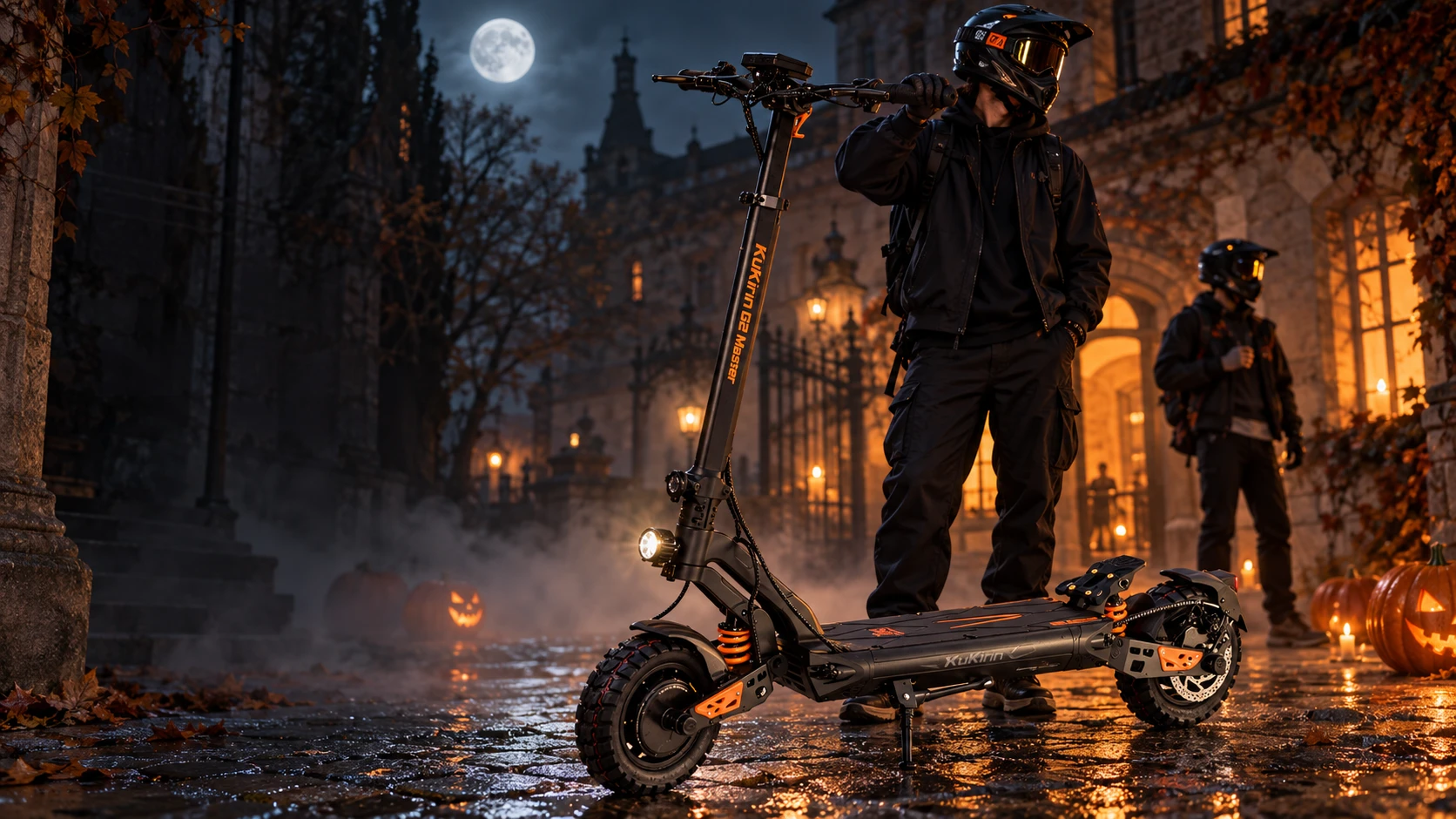 Halloween campaign scene with riders and a KuKirin G2 Master.