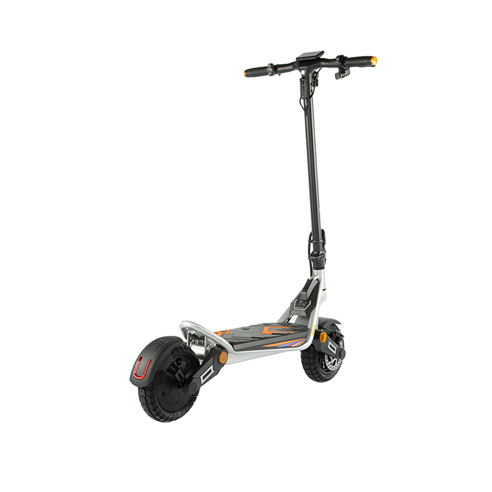Silver KuKirin A1 electric scooter, opposite rear view
