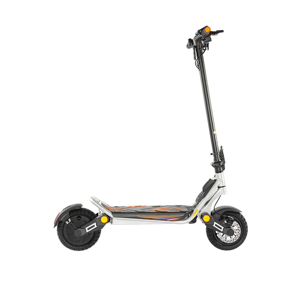 Silver KuKirin A1 electric scooter, left side profile