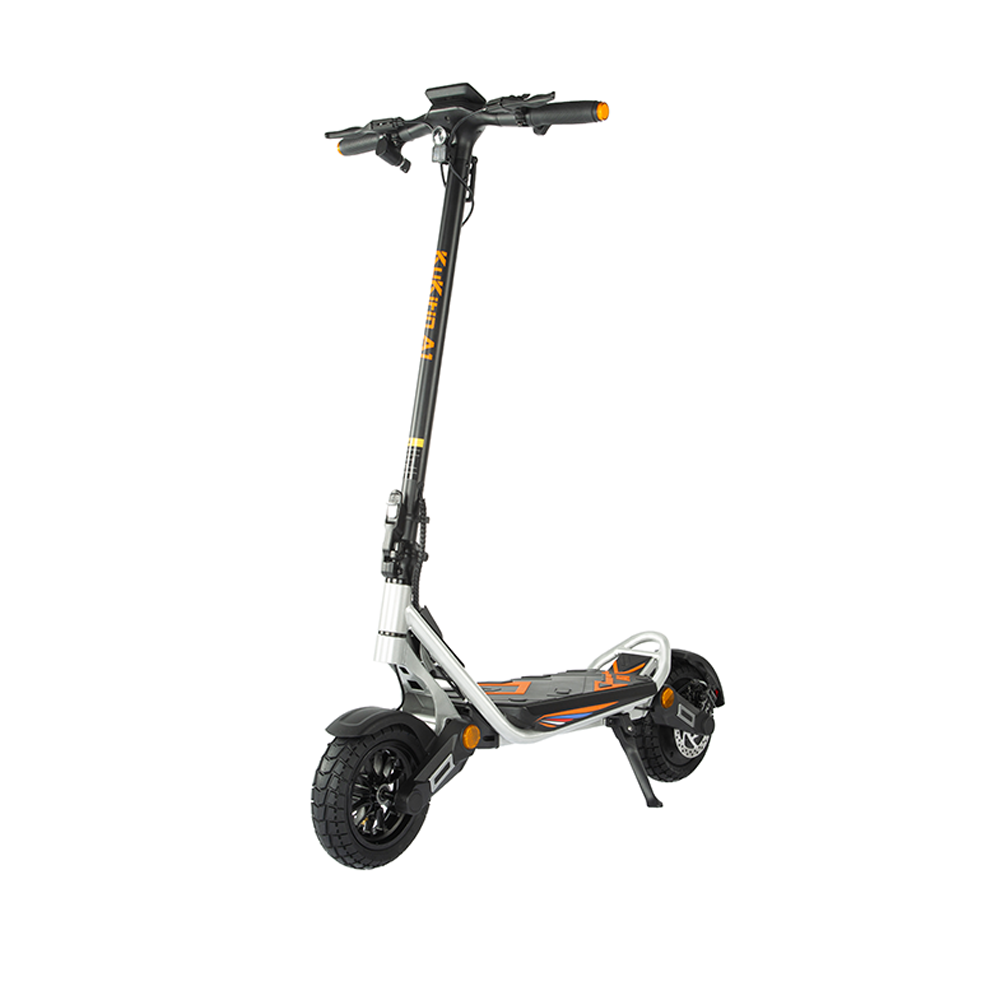 Silver KuKirin A1 electric scooter, front three-quarter view