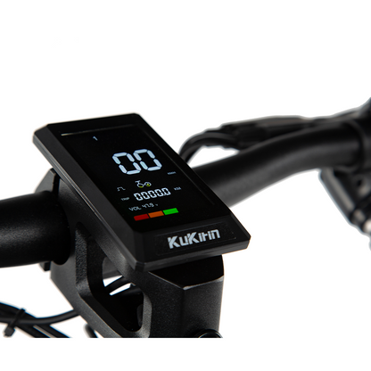 KuKirin T3 colour dashboard showing speed and battery level