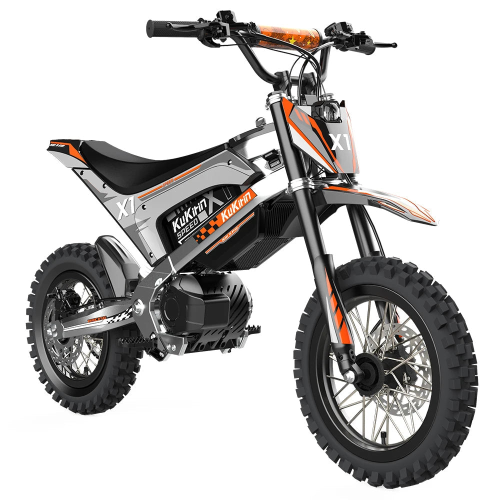 KuKirin X1 electric dirt bike, right front three-quarter view