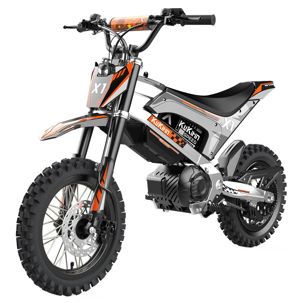 KuKirin X1 electric dirt bike, front three-quarter view
